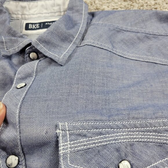 BKE Pearl Snap Shirt Mens Medium Blue Long Sleeve Athletic Fit Western Cowboy - Picture 6 of 8